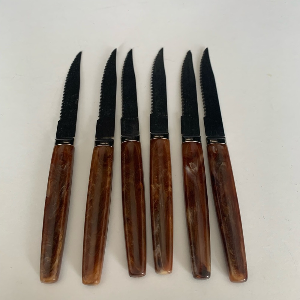 Vintage 1940's PEEREDGE Regent Sheffield England plastic (6) Set Steak Knife